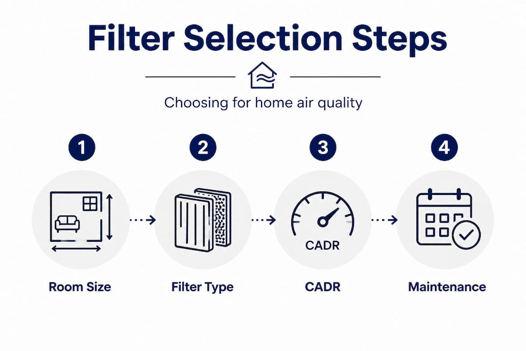 Infographic showing steps for air purifier filter selection