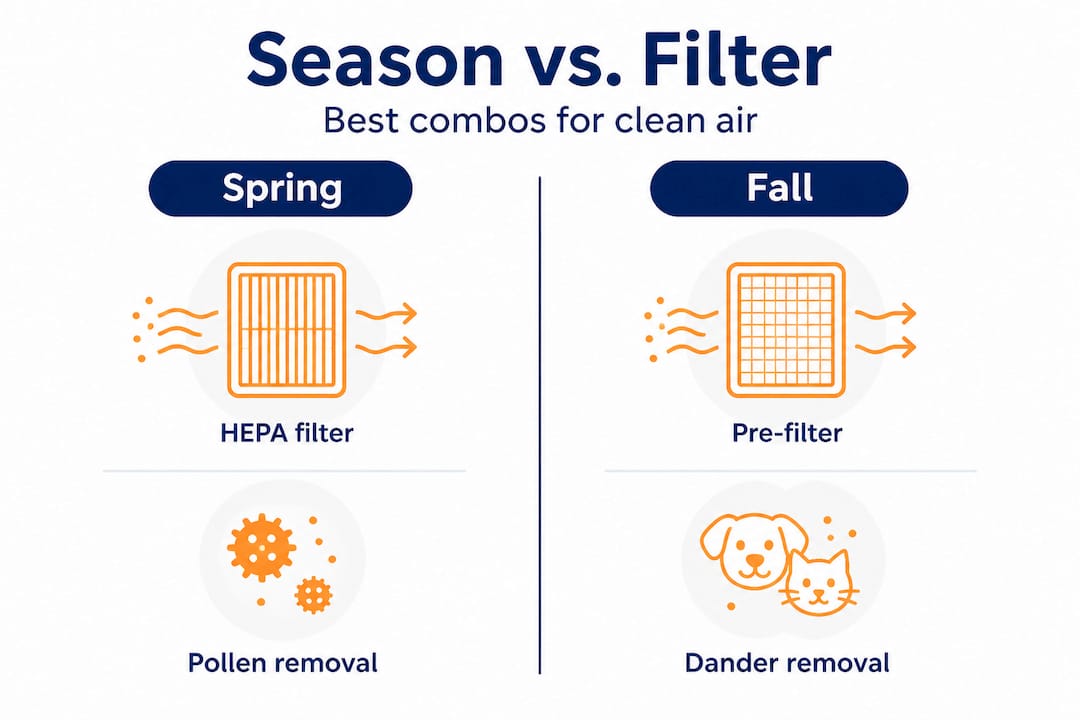 Infographic comparing spring and fall air purifier filters