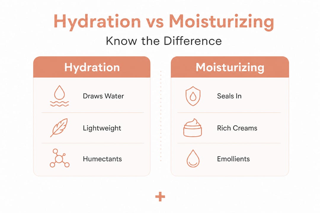 Infographic comparing hydration and moisturizing