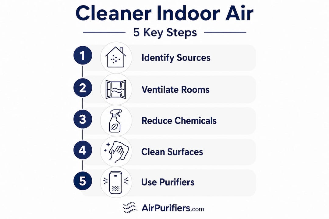 Step-by-step air pollution reduction infographic