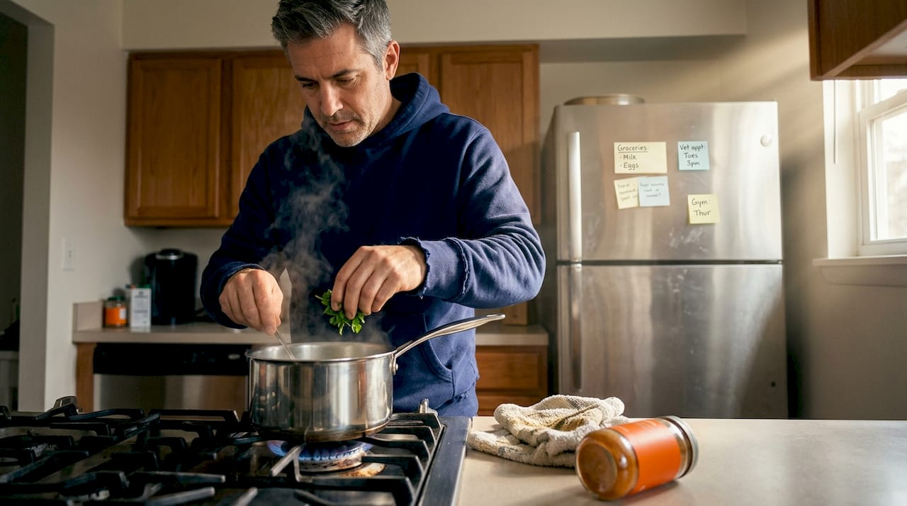 Cooking on gas stove with signs of pollution