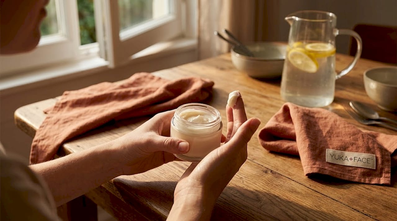 Hands holding moisturizer jar skin barrier