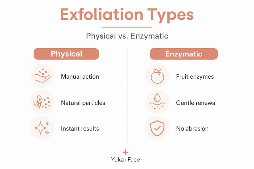 Infographic comparing physical and enzymatic exfoliation