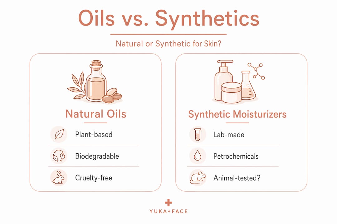 Infographic comparing natural oils and synthetic moisturizers