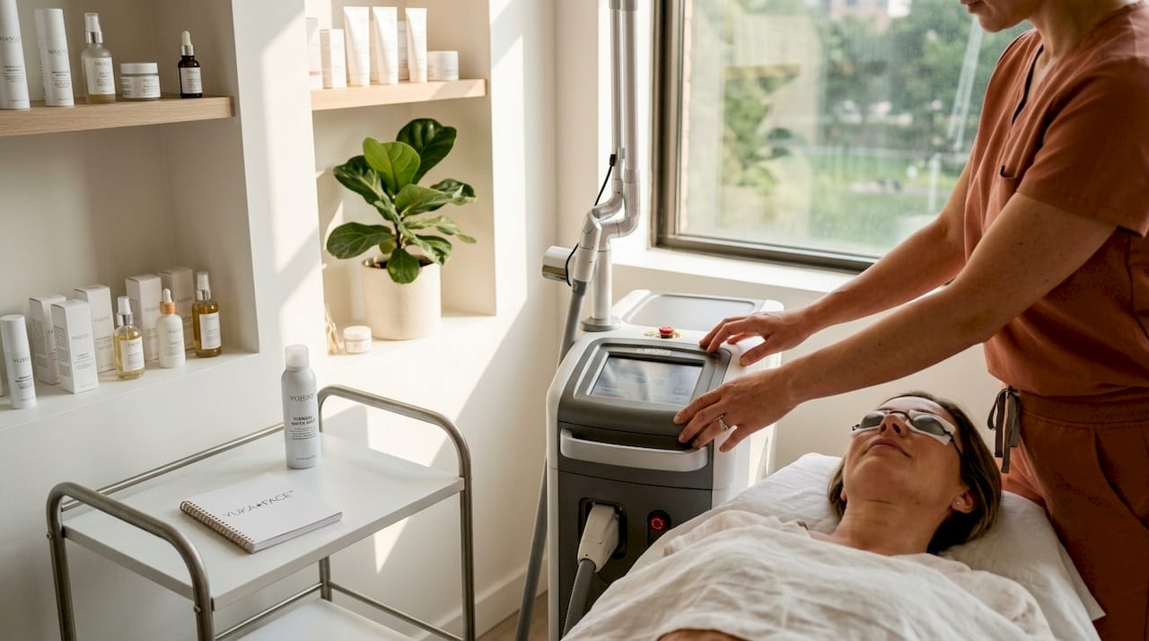 Laser skin treatment procedure in clinic Laser skin treatment procedure in clinic