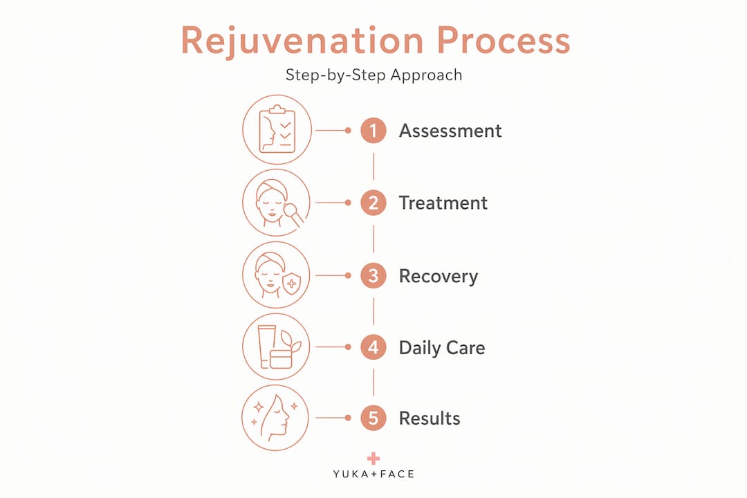 Infographic showing skin rejuvenation process steps Infographic showing skin rejuvenation process steps