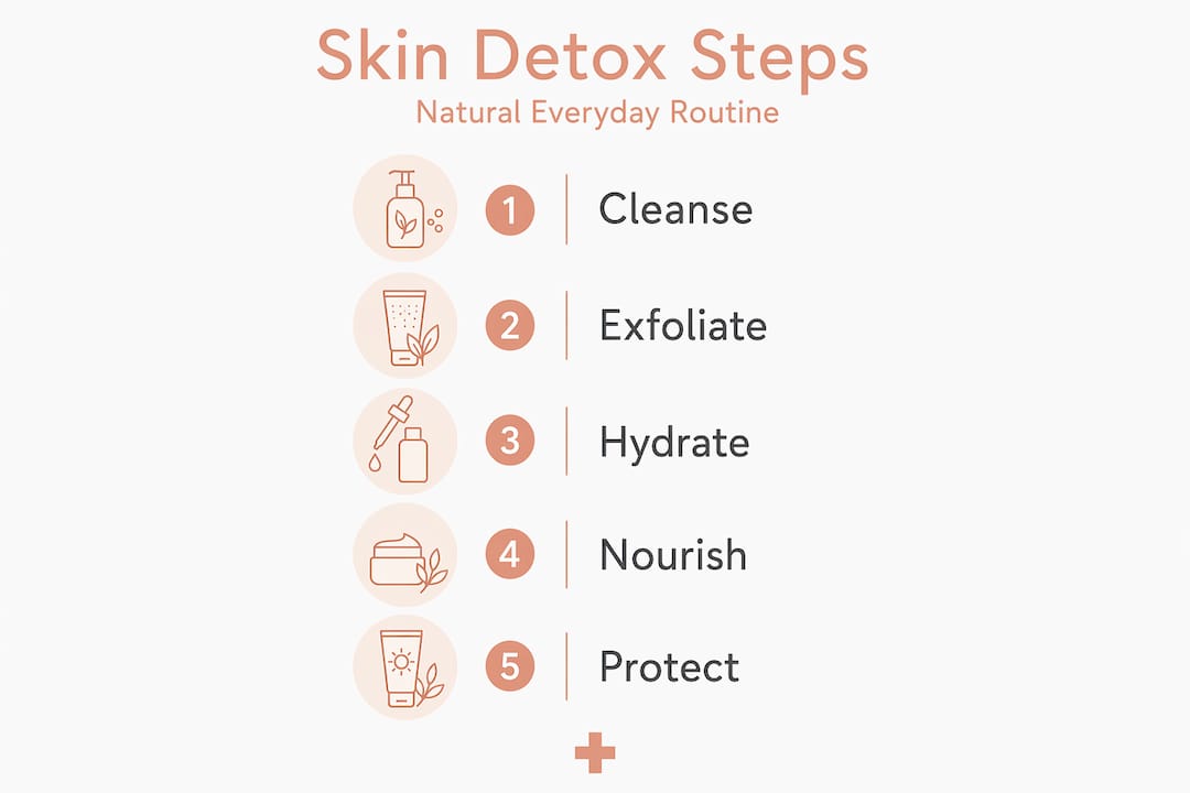 Infographic showing five-step natural skin detox routine