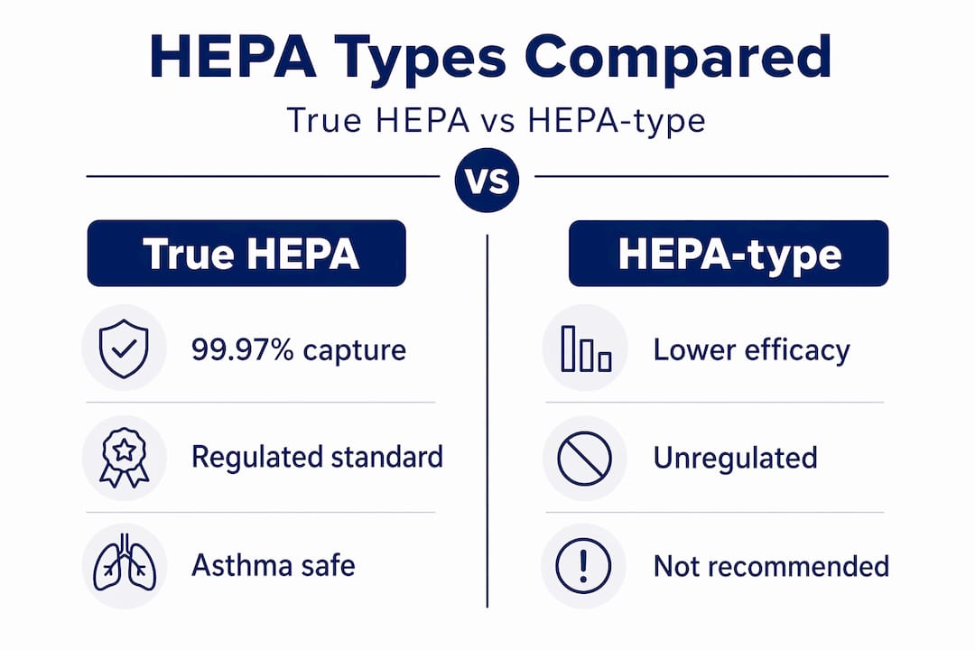 Infographic comparing True HEPA and HEPA-type filters