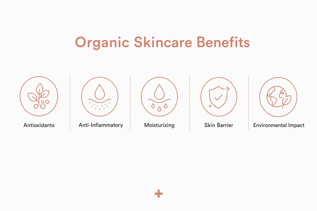Infographic showing key benefits of organic skincare ingredients