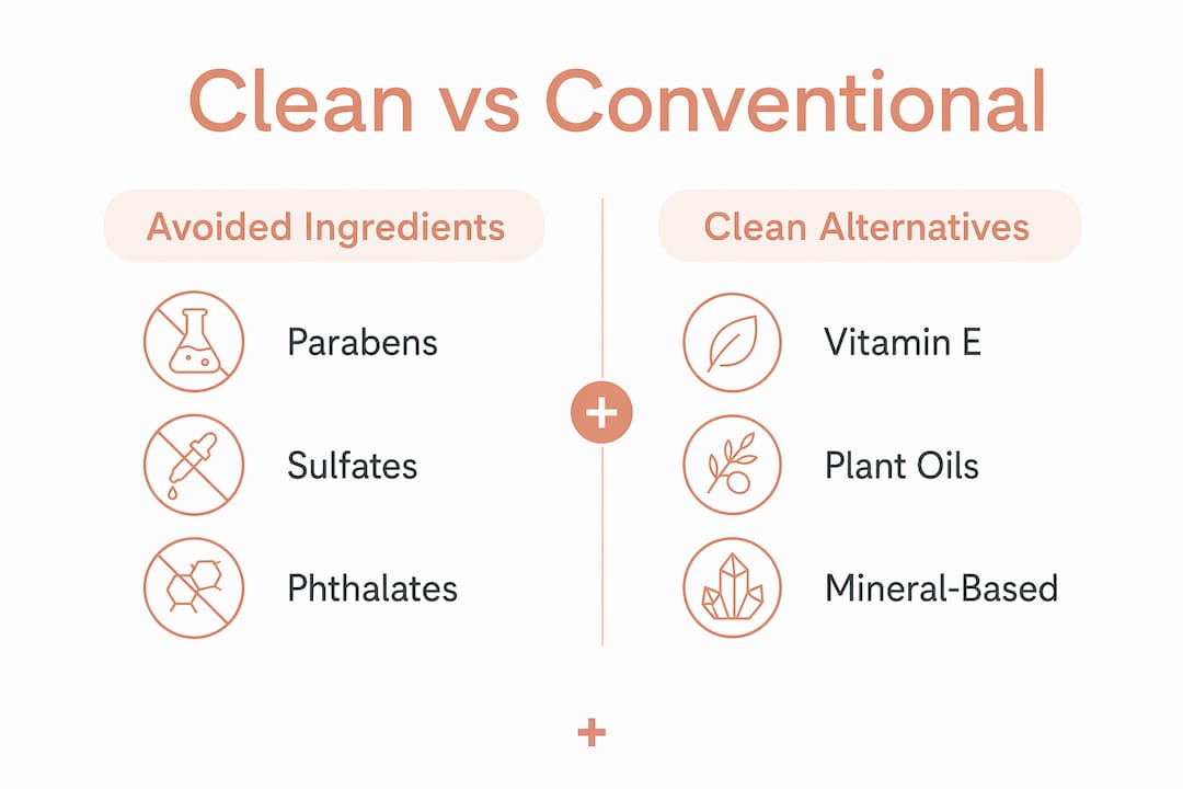 Infographic comparing avoided ingredients and clean substitutes