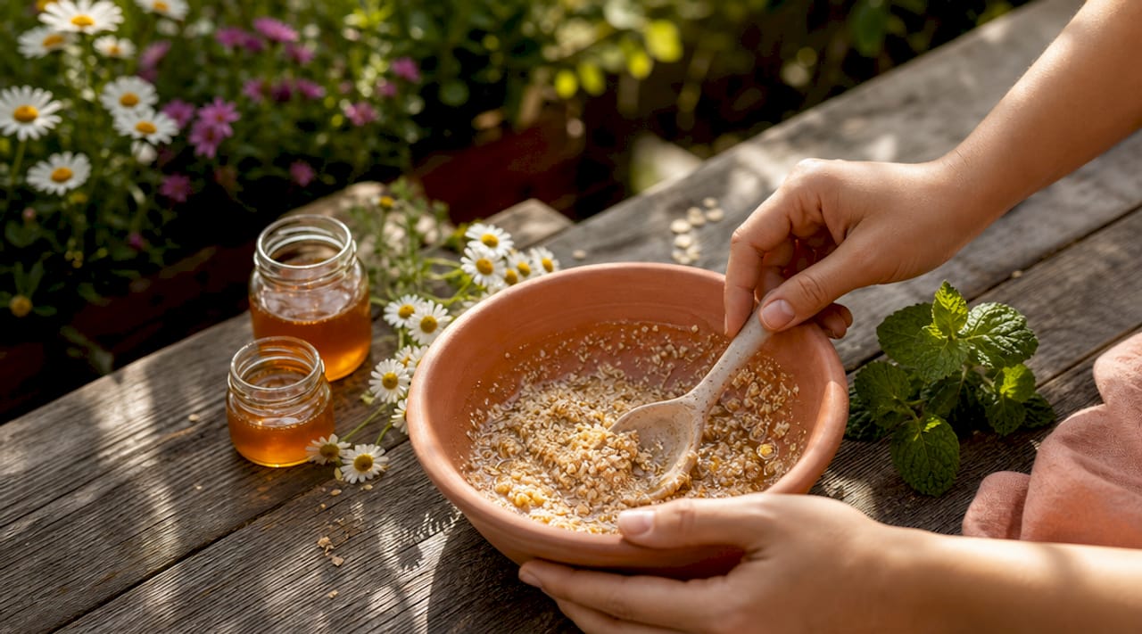 Hands preparing homemade natural exfoliant