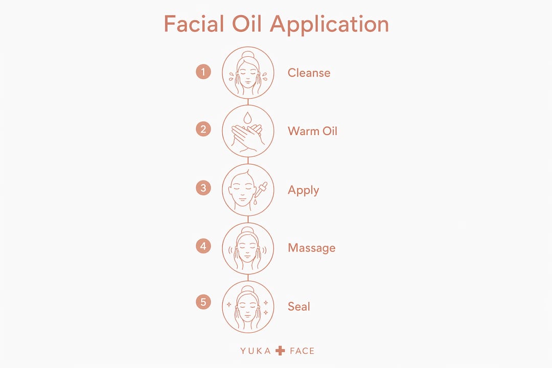 Infographic outlining facial oil application steps