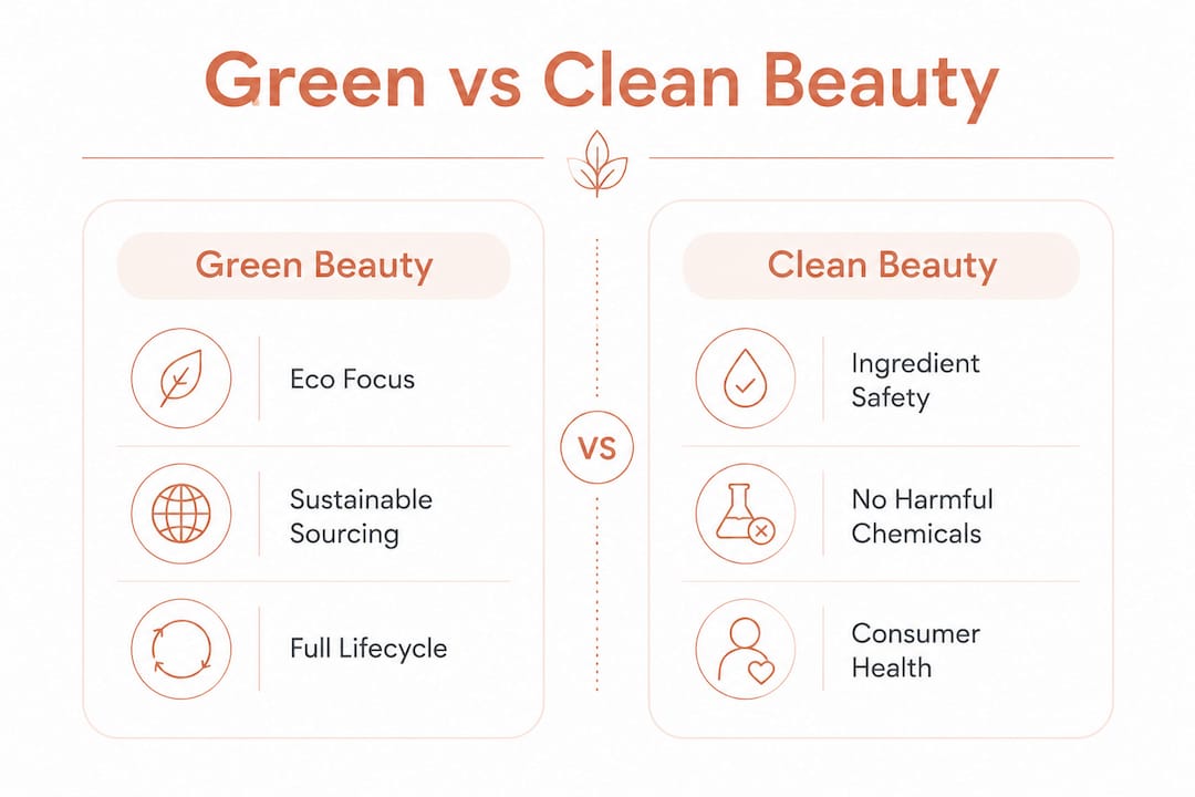 Infographic comparing green beauty and clean beauty features