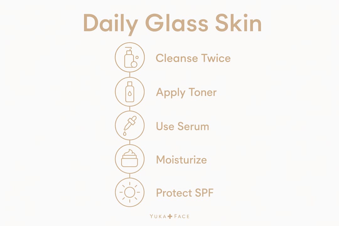 Infographic illustrating daily glass skin routine steps