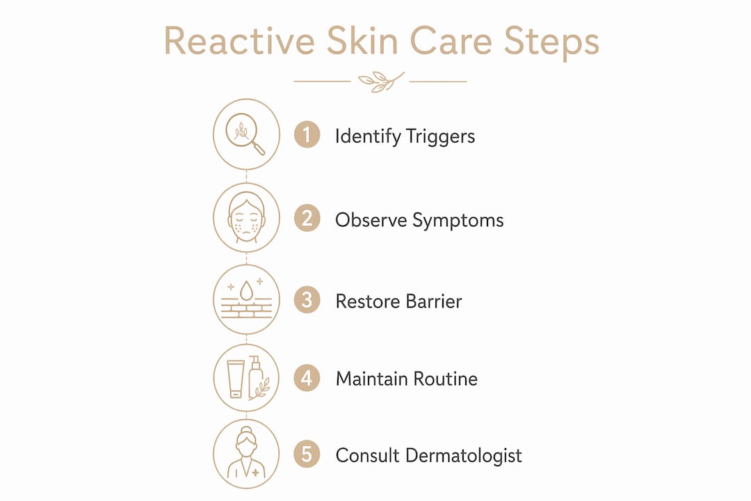 Infographic showing reactive skin care steps