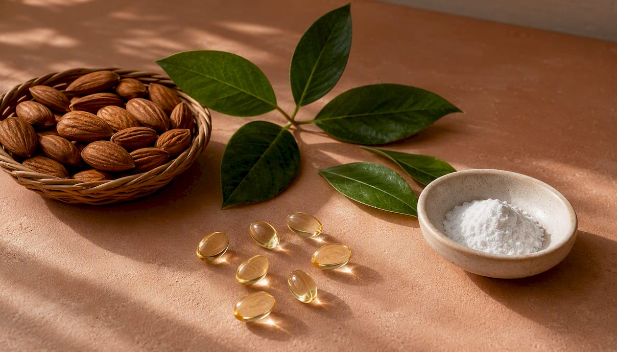 Plant-based skincare raw ingredients flatlay
