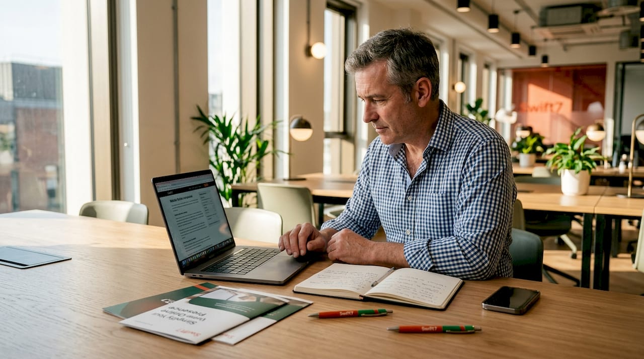 Man researching website builder platforms