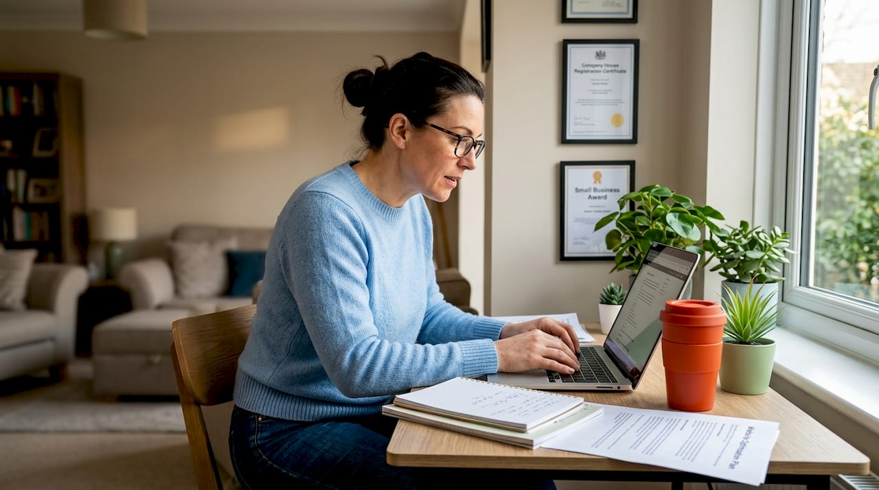 Business owner working on website content