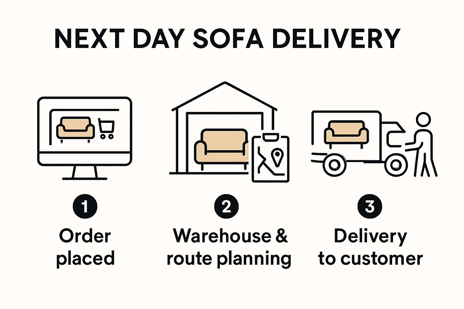 Infographic showing sofa delivery UK next day process steps