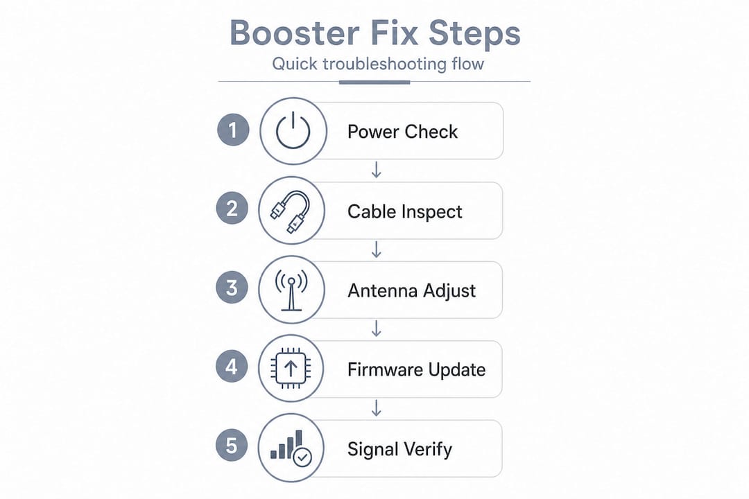 Infographic showing cell booster troubleshooting steps