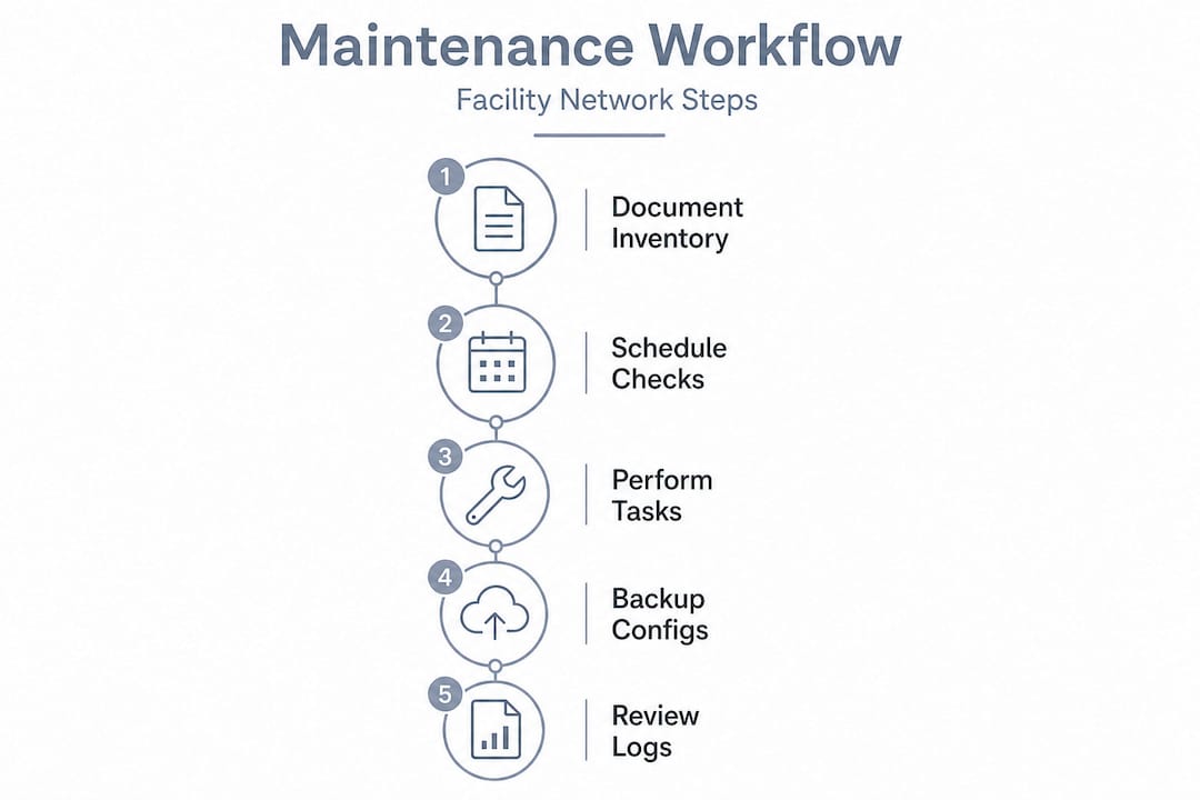 Vertical flowchart of network maintenance workflow steps