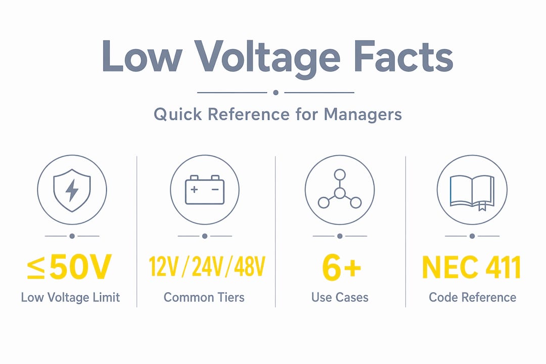 Infographic showing low voltage facts and common values