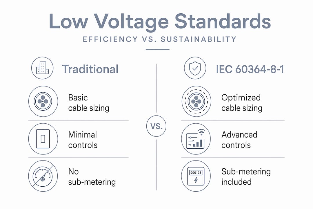 Infographic comparing low voltage standards approaches