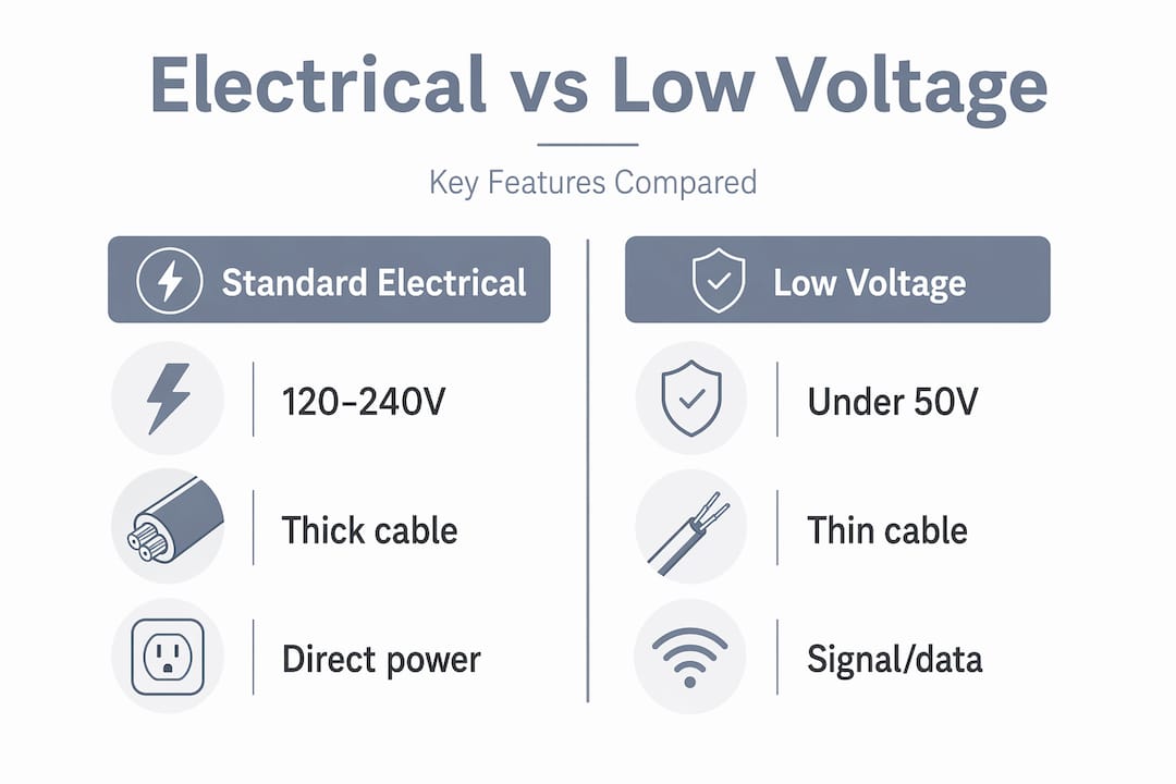 Infographic comparing electrical and low voltage systems