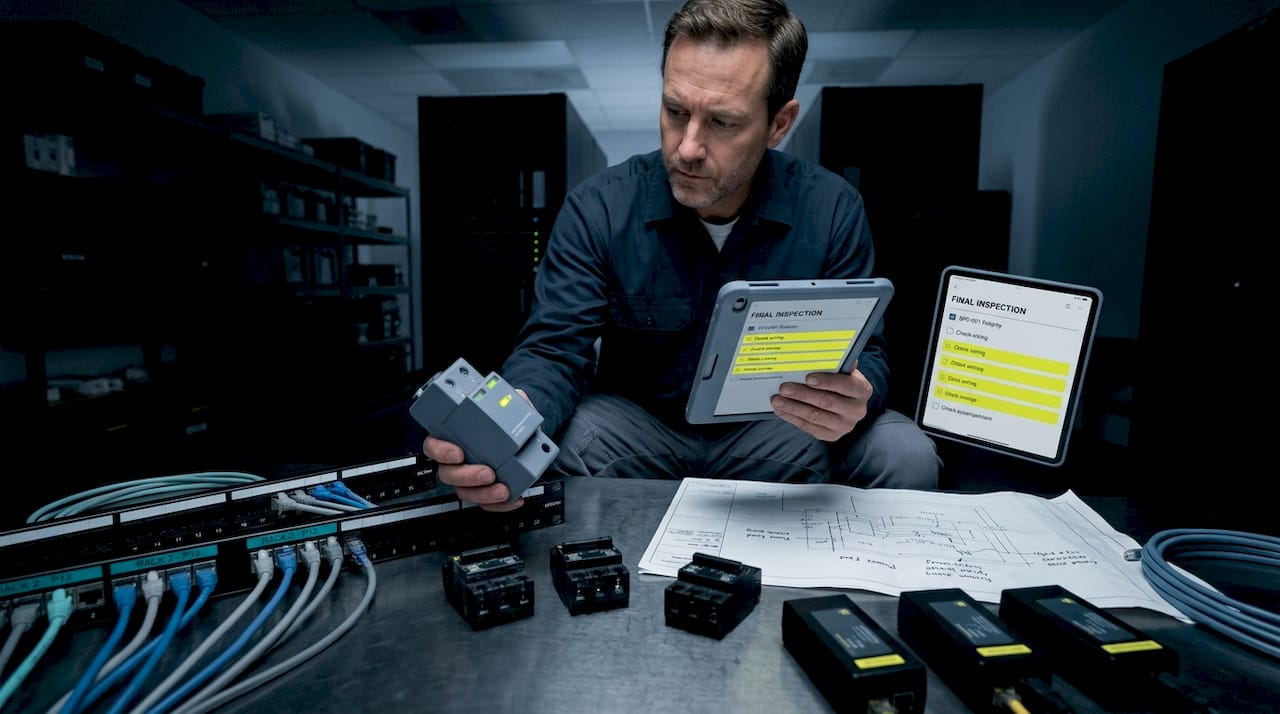 Technician sorts low voltage system components