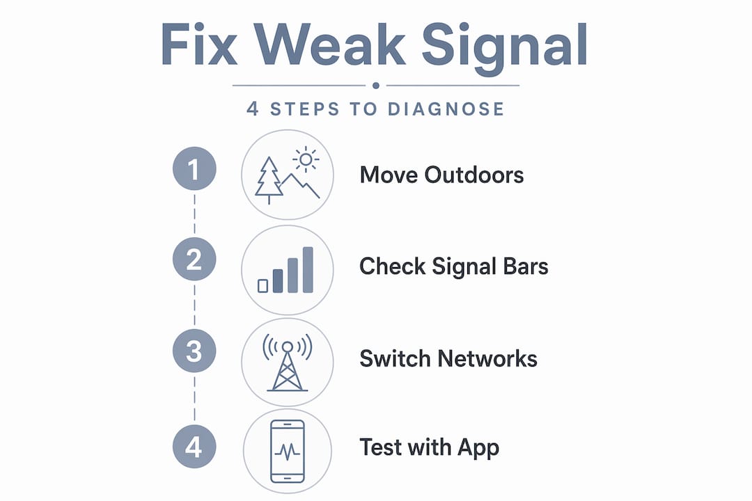 Infographic with four steps to fix weak cell signal