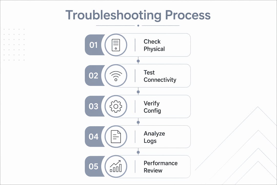 Infographic showing wired network troubleshooting steps