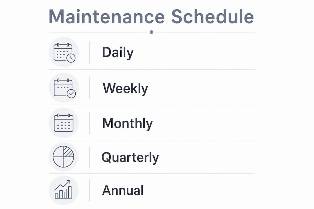 Infographic detailing security equipment maintenance schedule steps