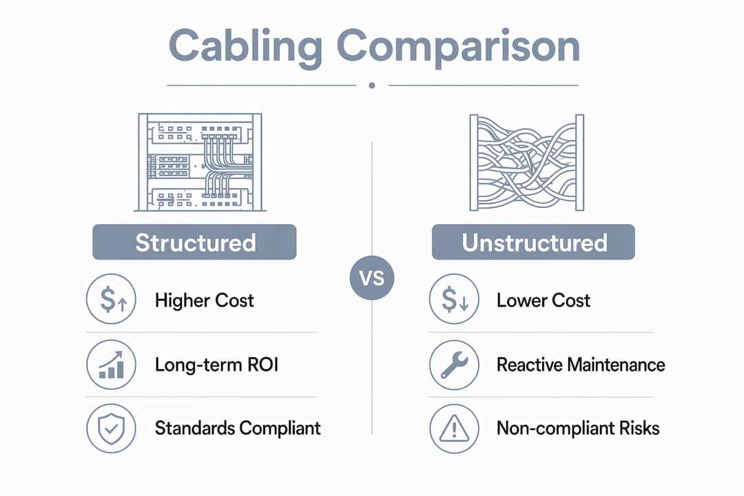 Infographic comparing structured and unstructured network cabling