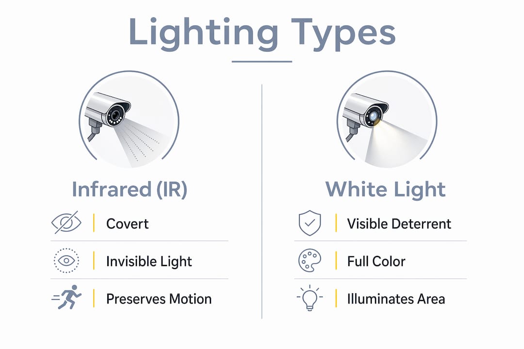 Infographic comparing infrared and white light for surveillance