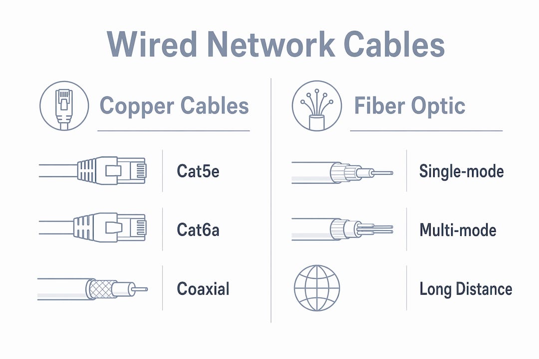 Infographic comparing wired network cable types
