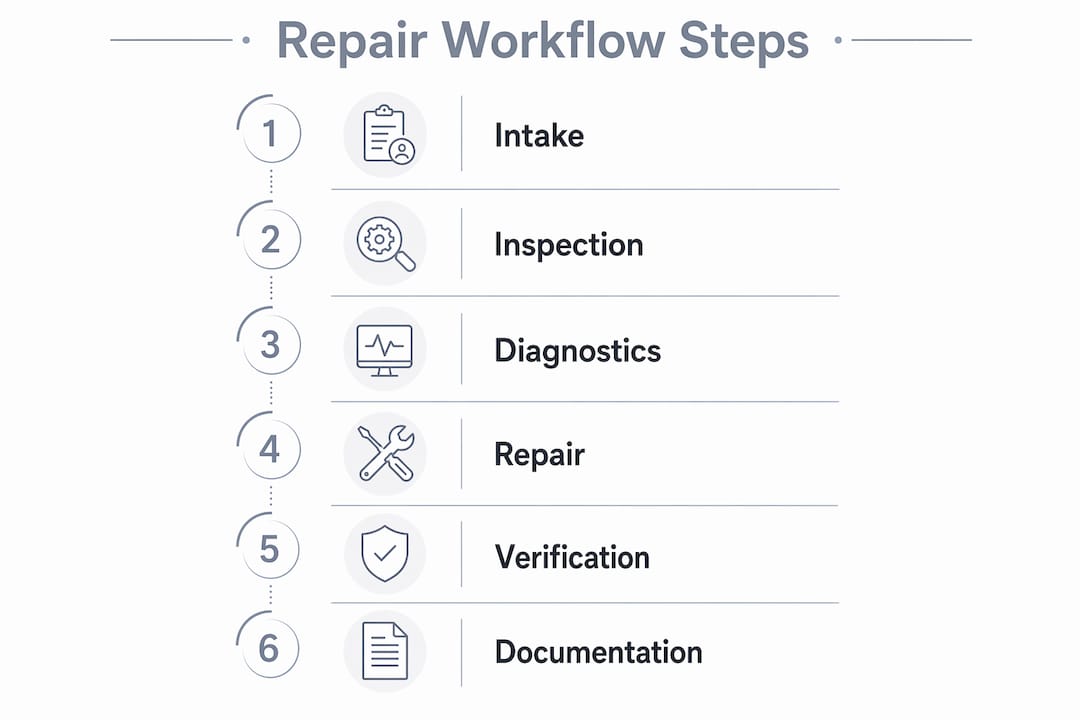 Infographic showing security camera repair workflow steps