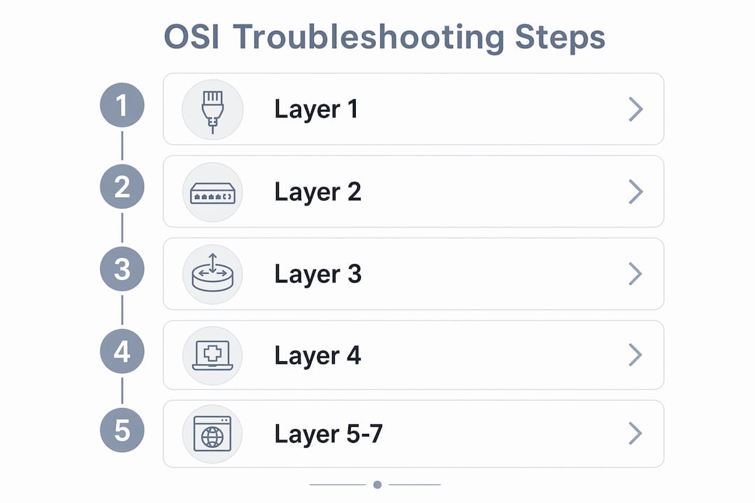 Infographic illustrating OSI layers troubleshooting steps