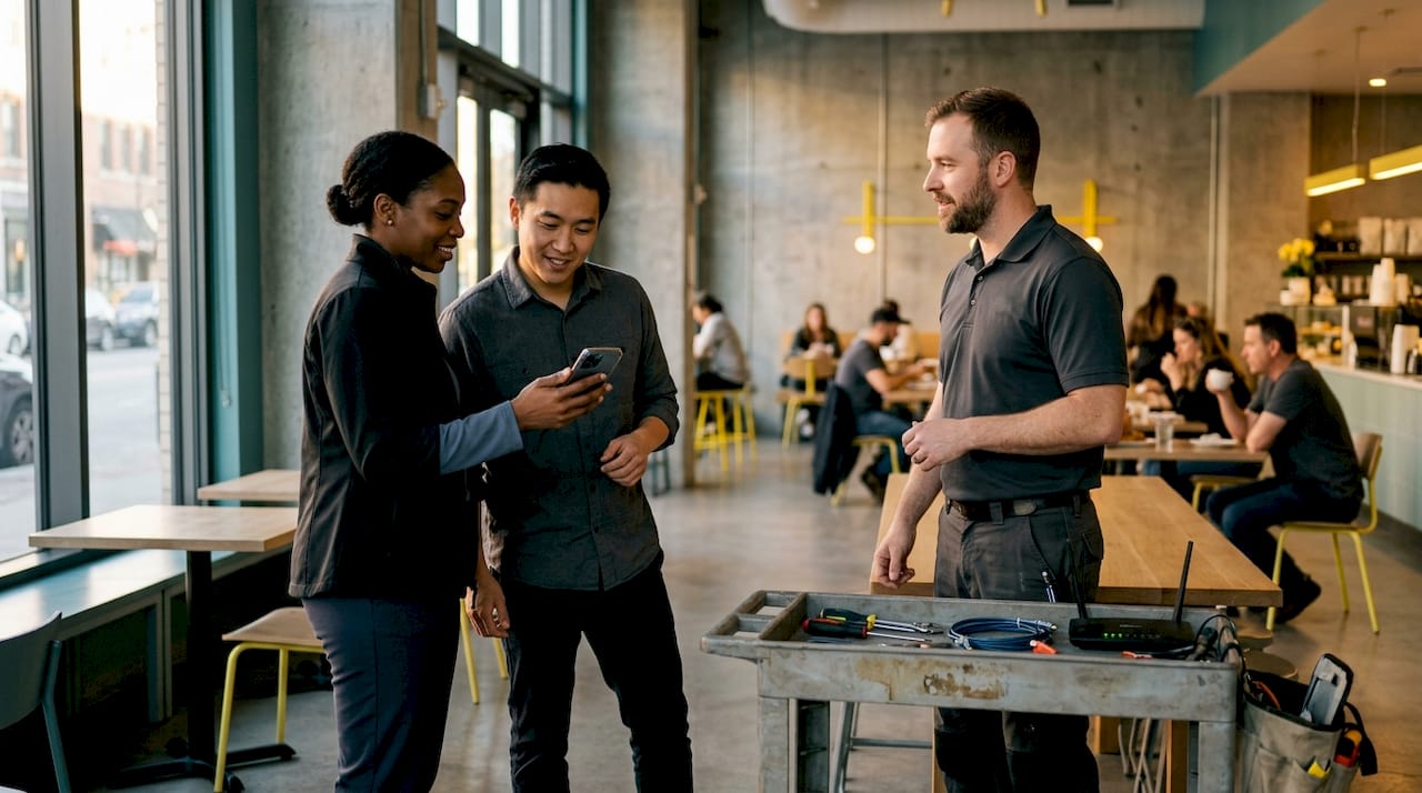 Property staff using wireless devices during work