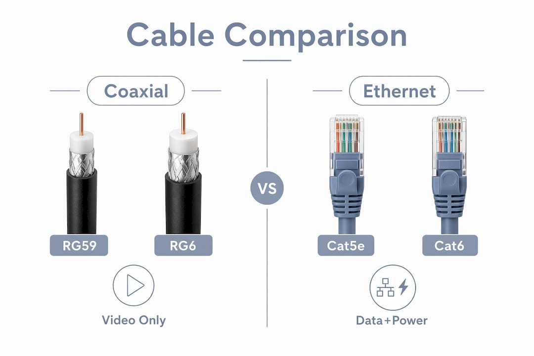 Infographic comparing coaxial and ethernet security camera cables
