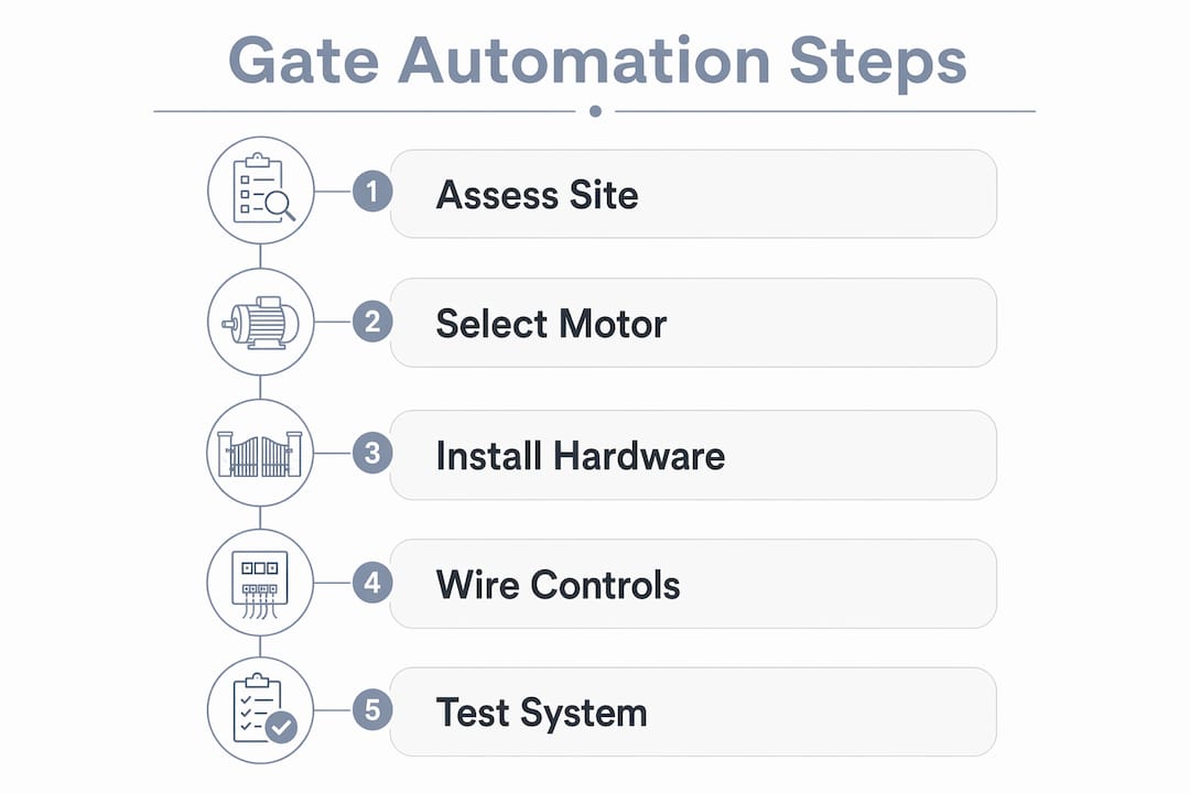 Infographic illustrating five key steps of gate automation