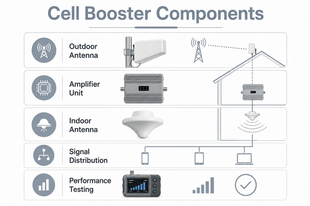 Infographic illustrating main cell booster system components