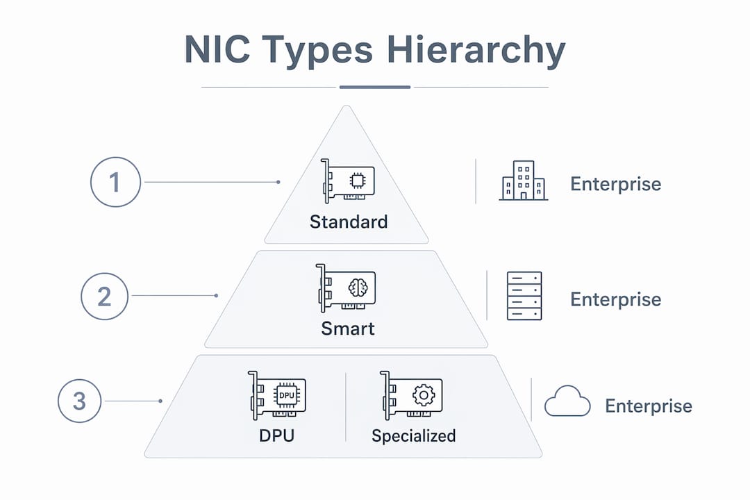 Infographic showing hierarchy of wired NIC types