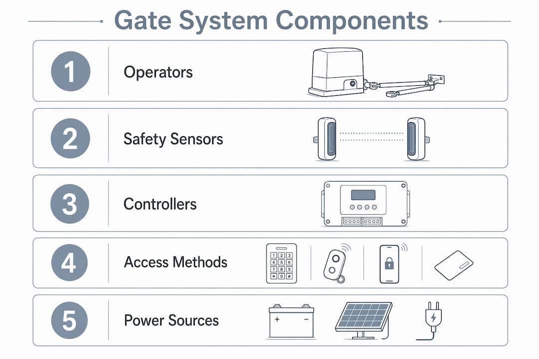 Infographic showing components of modern gate systems