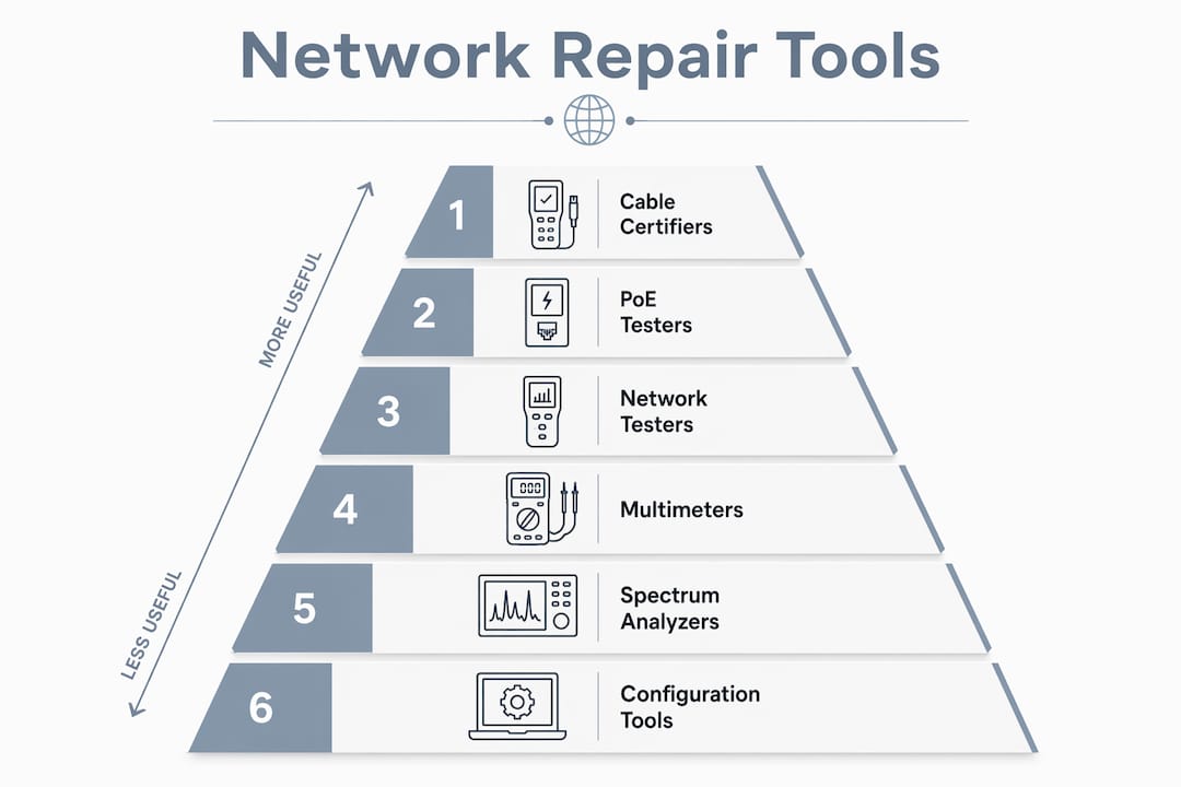 Infographic ranking top network repair tool categories