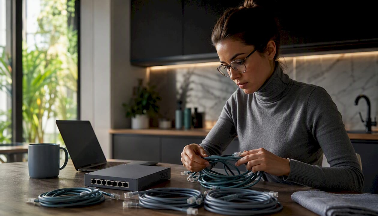 IT professional organizing patch cords at home