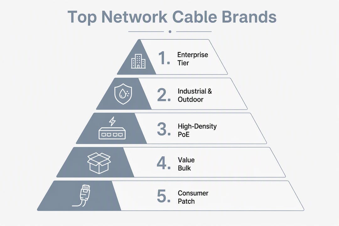 Infographic depicting ranked network cable brand tiers