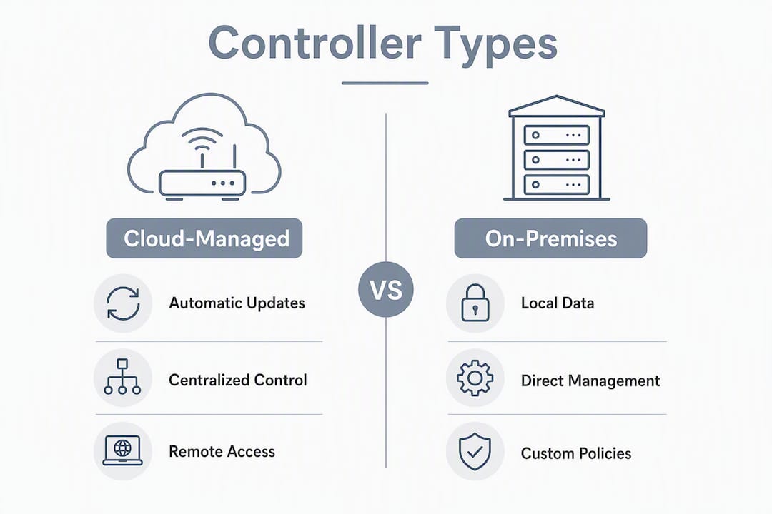 Infographic comparing cloud-managed and on-premises controllers