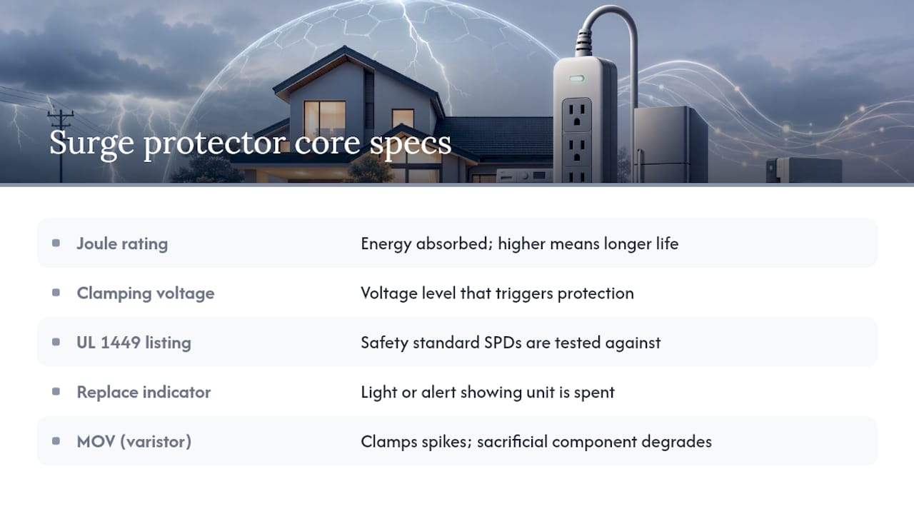 Diagram comparing surge protector technical specifications