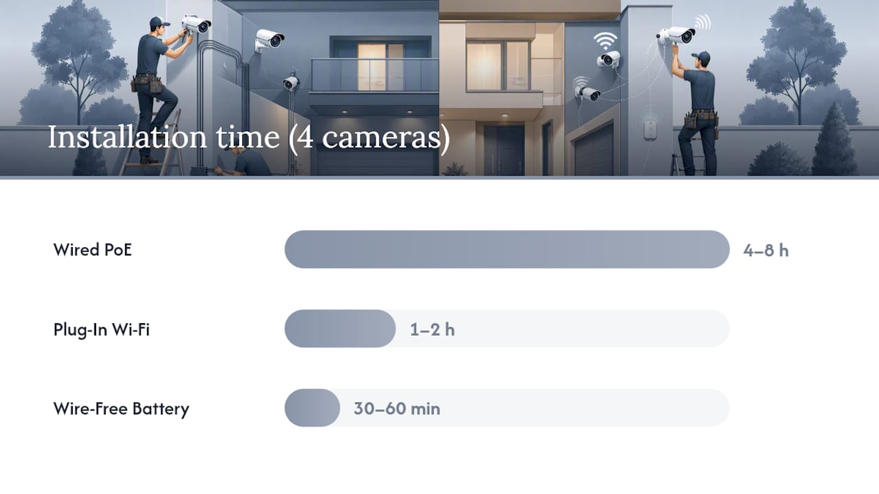 Diagram comparing key specs of wired and wireless cameras