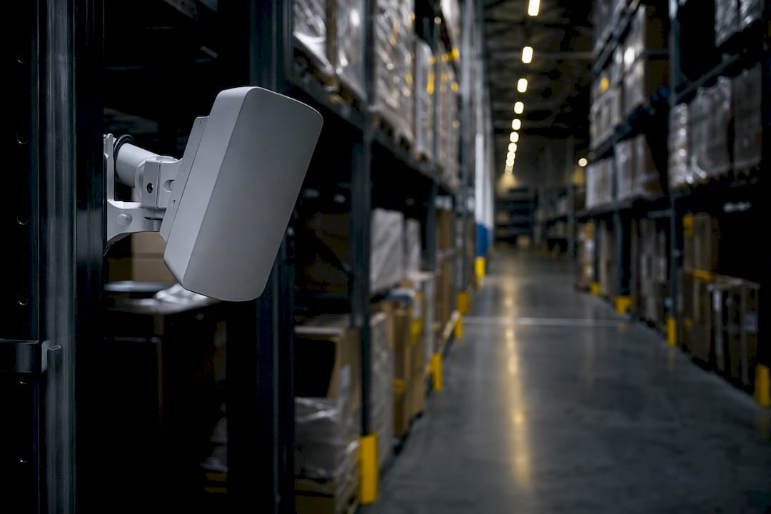 Directional AP on pole in warehouse aisle